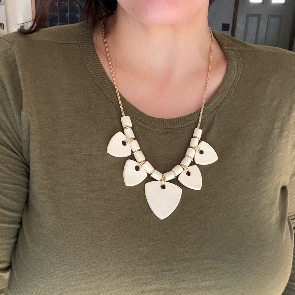 Handmade/Hand crafted polymer Clay statement necklace in ivory and gold - Picture 2 of 4